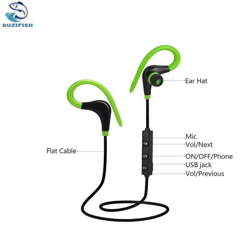 Ouzifish Bluetooth наушники с микрофоном Беспроводной Наушники Спорт Бег бас bluetooth
