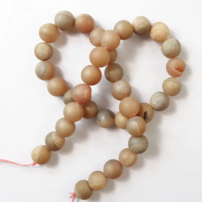 

1Strand 8mm Metallic Yellow Titanium Coated Natural Druzy Quartz Matte Agates Round Beads DSC07764