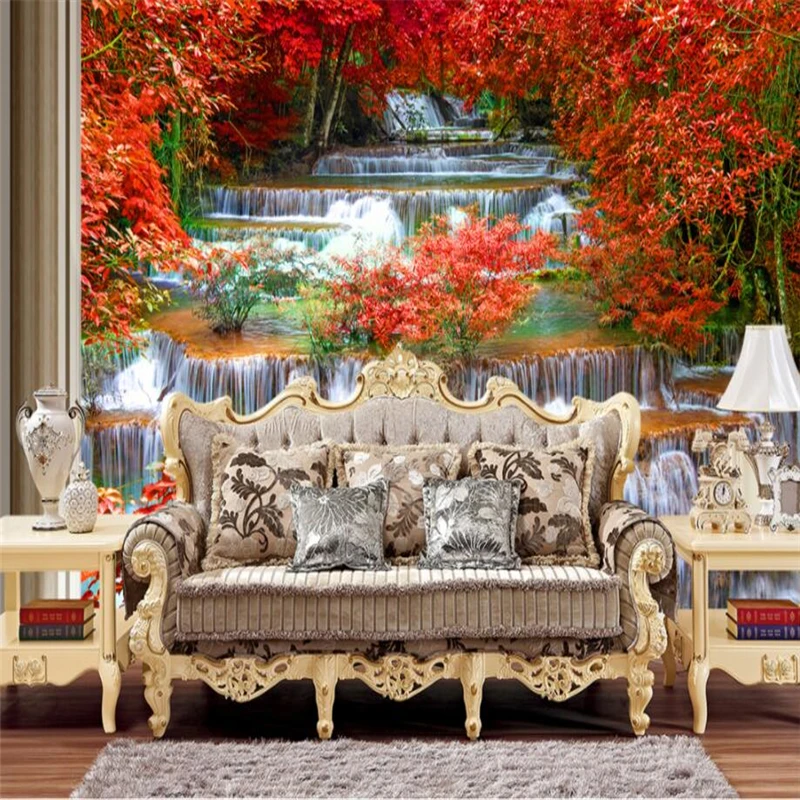 

beibehang Custom wallpaper maple leaf waterfall TV background living room bedroom wall decoration painting