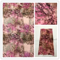 140cm pink color printed flowers silk fabrics mulberry silk chiffon fabric textile for girls summer dress clothing carf 6mm y16
