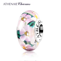 athenaie genuine murano glass 925 silver core flower garden charms bead fit european bracelets necklace for women diy jewelry