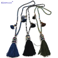 new boho bohemian gypsy necklace long fringe tassel pendants necklace crystal beaded chain necklace