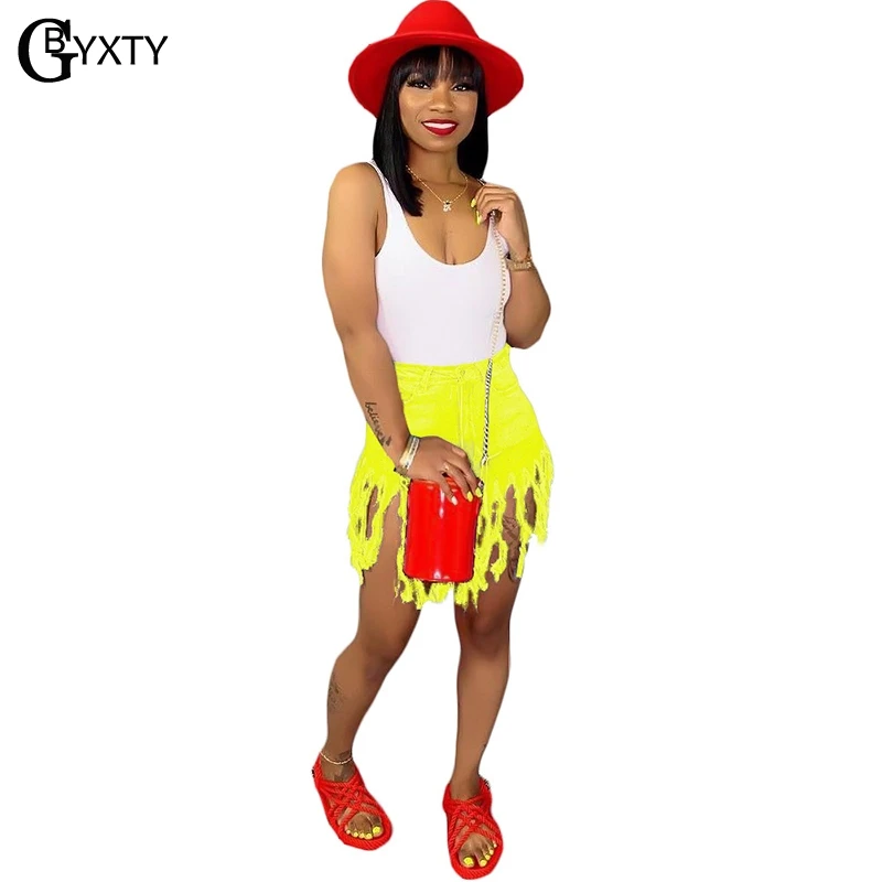 Женские джинсовые шорты GBYXTY с бахромой неоновые высокой талией повседневные