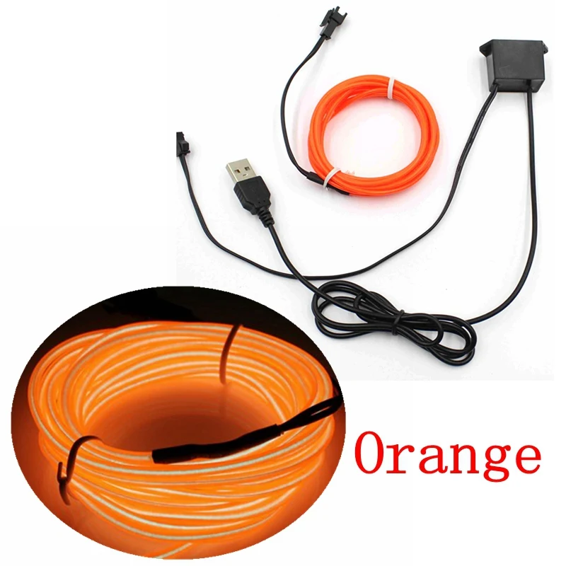 Orange 1/2/3/5/10 м EL провода с выходом 5 V USB контроллер неоновый свет светодиодный гирлянды светодиодные лампы Гибкий с пересекающимися мигающими звездами светящаяся веревка трубчатый электрод Светодиодные ленты - Испускаемый цвет: Orange