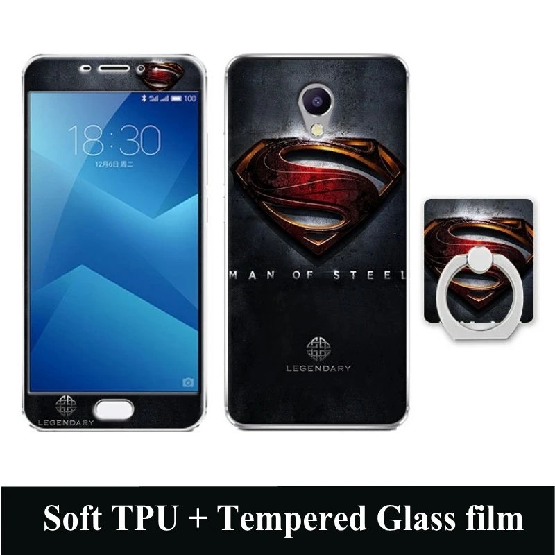 3D Cartoon Case For Meizu M5 Note Tempered Glass Film Finger Ring TPU Kickstand Silicone Patterned Cover for | Мобильные телефоны и