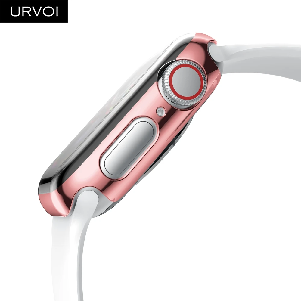 URVOI полное покрытие для Apple Watch series 5 4 3 пластиковый чехол Защита экрана для iWatch Тонкий чехол с гальваническим покрытием 40 44 мм