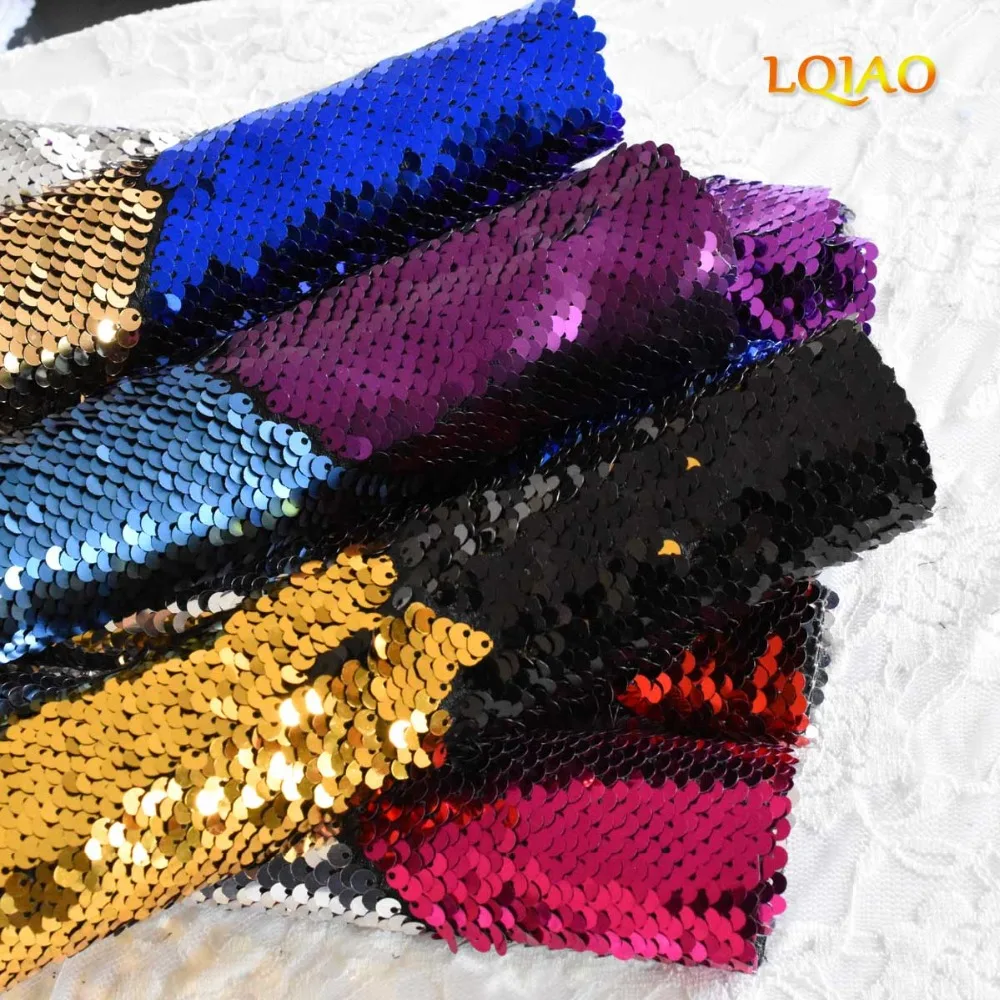 LQIAO 30x20 см блестящая разноцветная блестка Двусторонняя блестящая ткань атласная задняя блестящая ткань с пайетками пришивная Декор