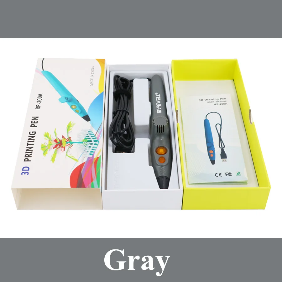 Gray pen Myriwell 3D печать Ручка 3D Ручка 50 м или 100 м PCL Материал USB низкая температура безопасный для детей Рисование игрушки подарки на день рождения - Цвет: Gray pen
