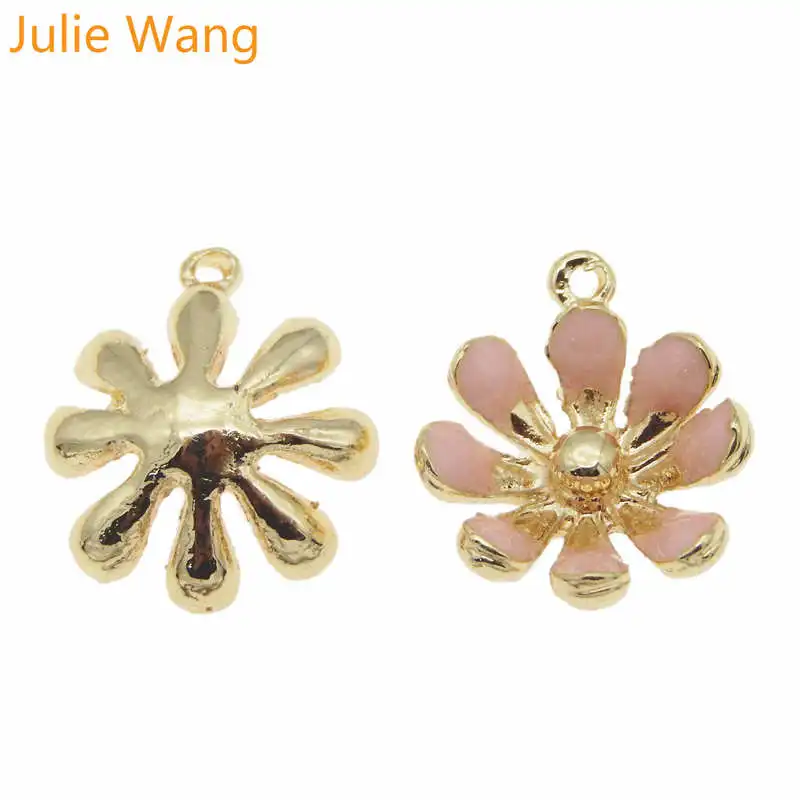 Julie Wang 10 шт. эмалированные розовые белые маргаритки подсолнухи сплав золотой тон