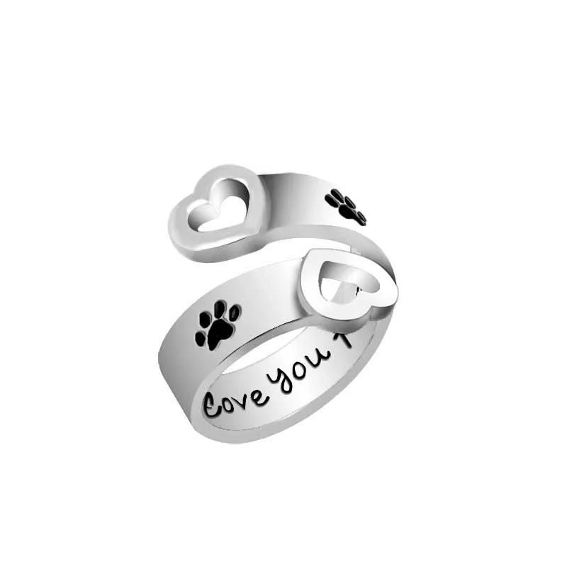 

Pet Rescue Jewelry Puppy Pet Dog Footprint Paw Prints Heart Cut Out I Will Love You Forever Rings Cat Memorial Jewelry Rings