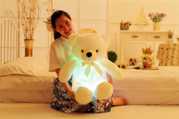 Kawaii Bear светодиодный светильник-подушка, плюшевая игрушка, милый плюшевый медведь, светильник-подушка, подарки для девочек, рождественские подарки 50 см