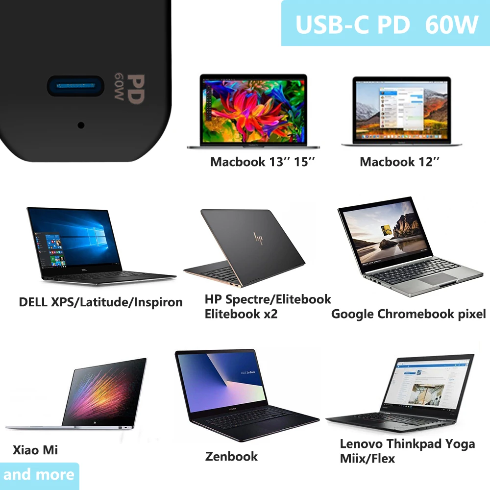 Dual type-C PD дорожное зарядное устройство адаптер с 2 USB-C PD и 2 USB 5 в 2,4 A-Совместимость с Macbook iPad Xiao Mi air pro Matebook