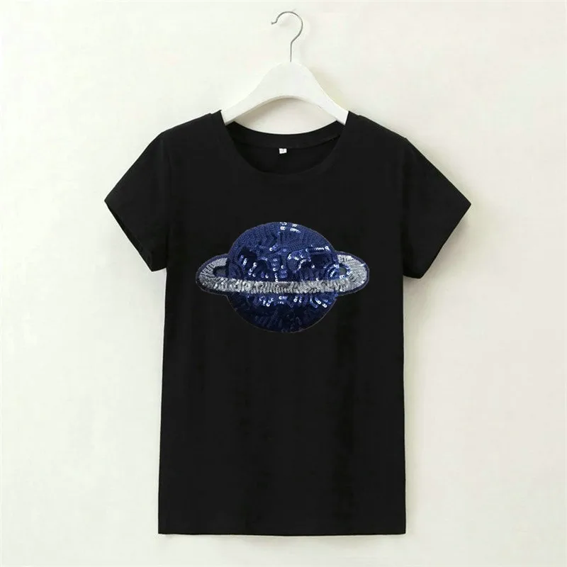 Jo Kalin Sequin T-shirts for Women 2019 New Fashion Summer Short Sleeve tshirt ladies fitness harajuku t shirt women top tees | Женская