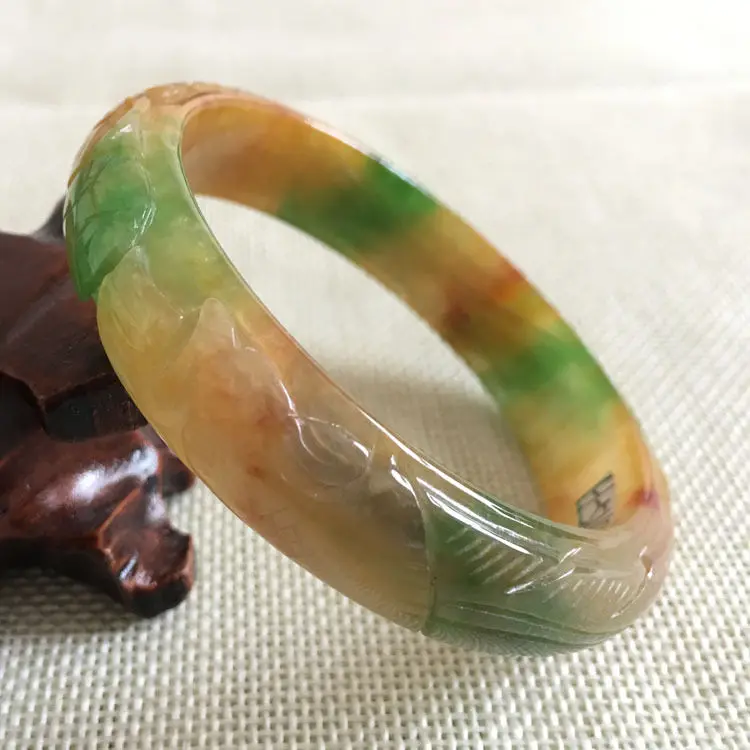 Wyan A 5169 винтажный Китайский резной коричневый зеленый k браслет 58 мм|bangle bracelet|vintage