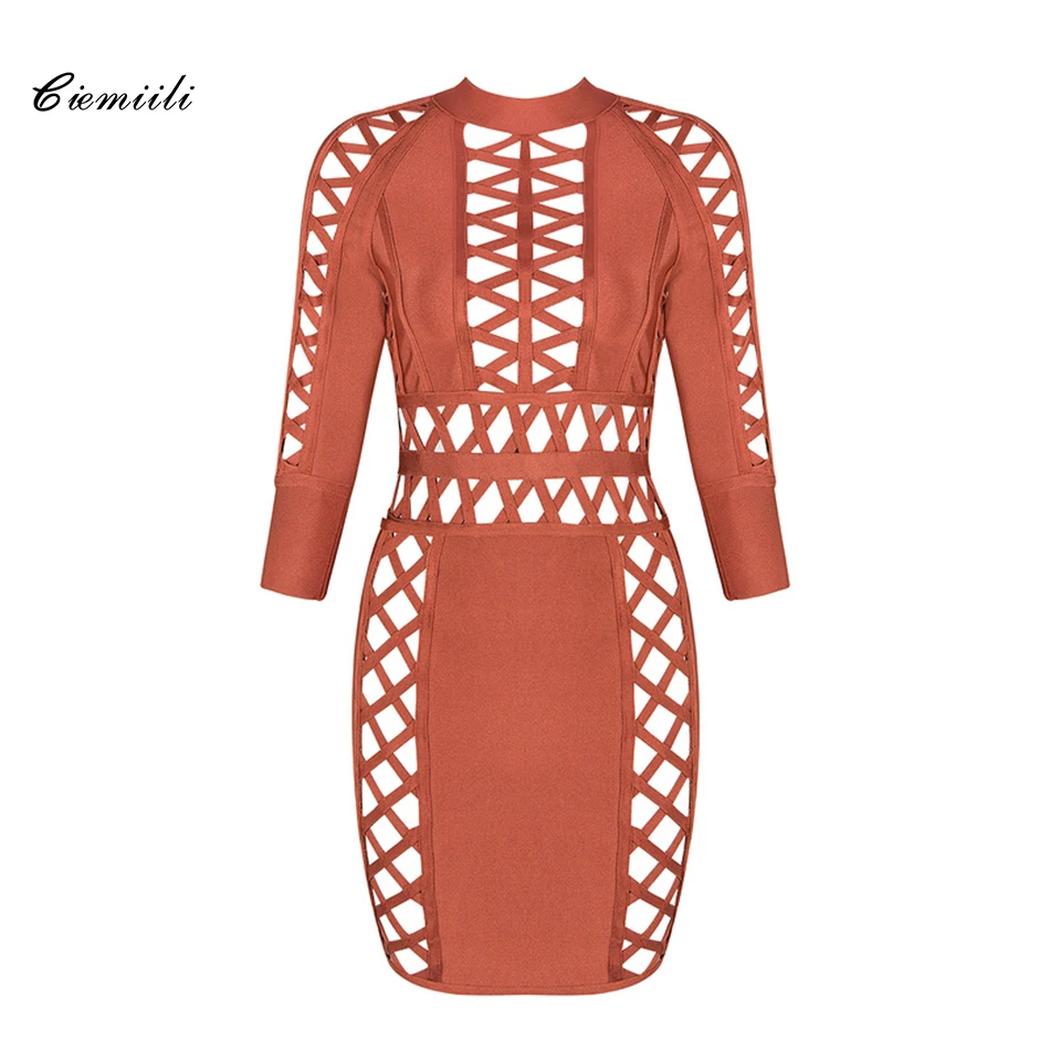 CIEMIILI 2018 Лето Для женщин Бандажное платье три четверти выдалбливают длиной выше
