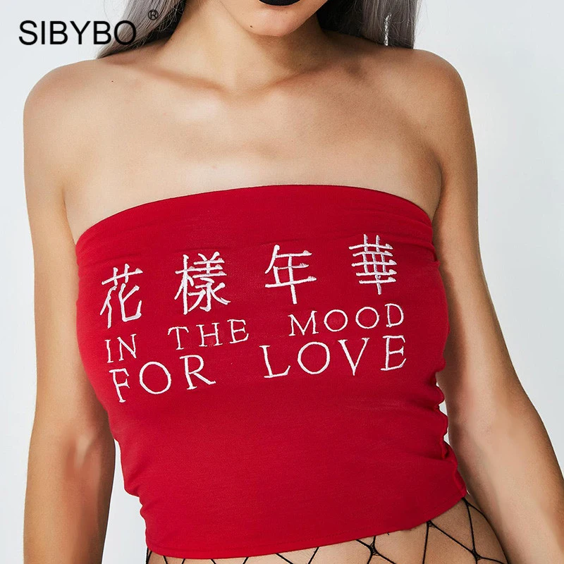 Sibybo, с буквенным принтом, без бретелек, сексуальные топы для женщин, с открытыми плечами, тонкие короткие летние топы для женщин, открытая спина, пляжный укороченный Топ для женщин