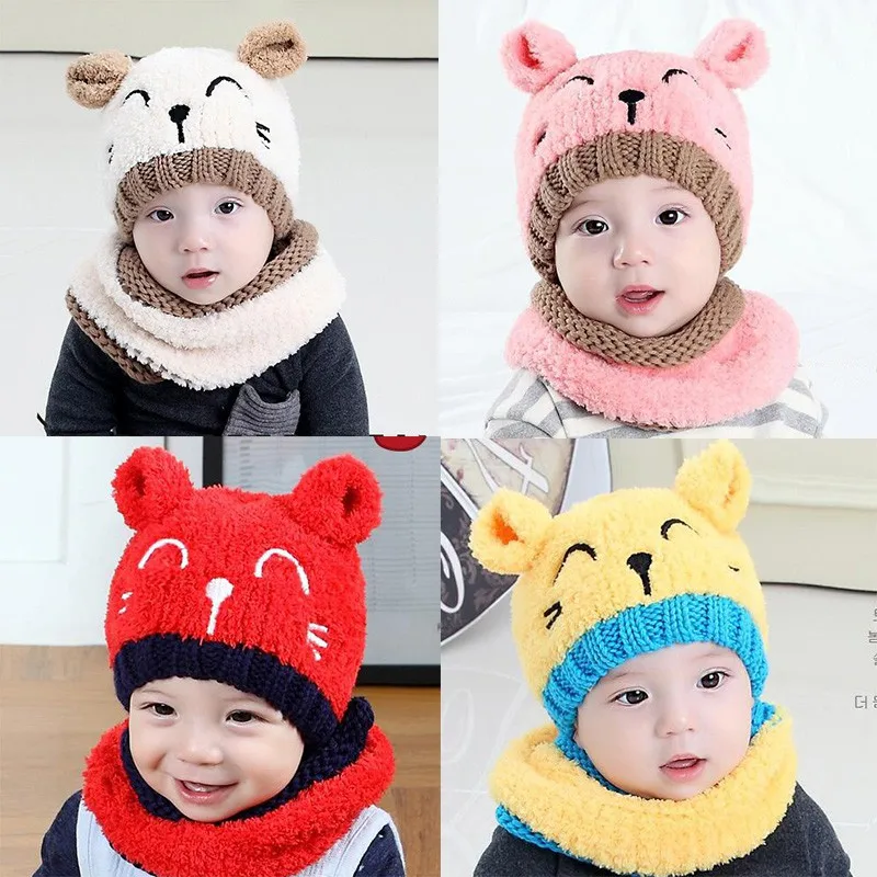 

2017 Winter Warm Baby Girls Boys Hat Cute Knitted Cotton Hats for Toddlers Cartoon Hats For 1 to 3 Years New
