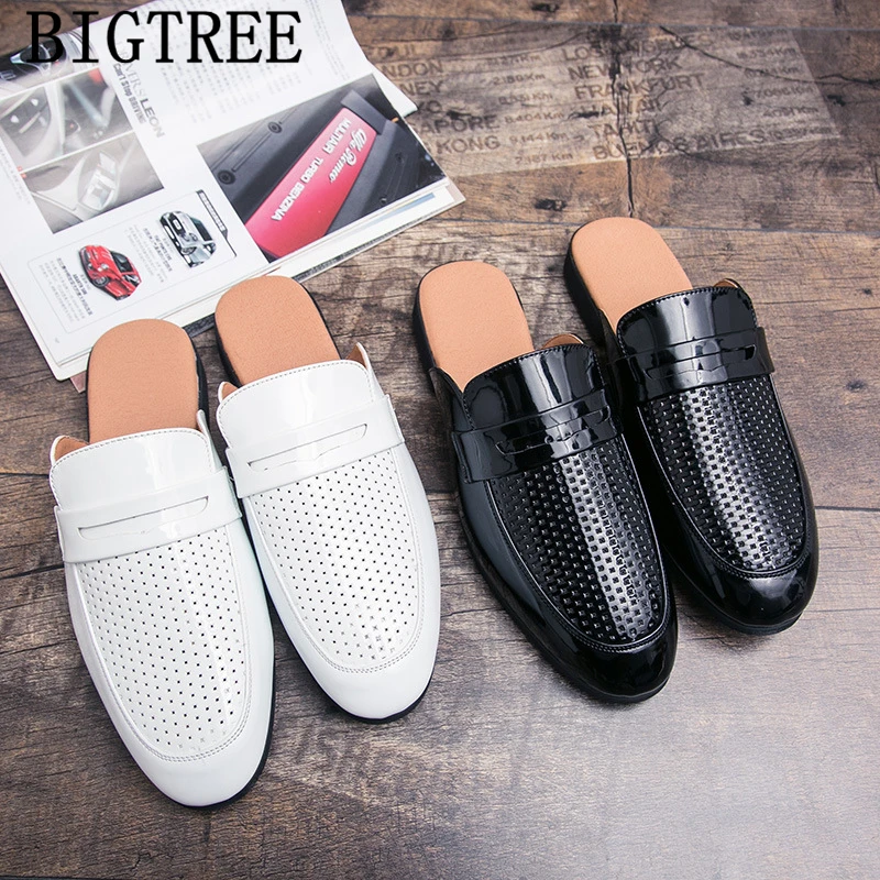 Летние мужские тапочки Тапочки из лакированной кожи Mule Masculino Мужская обувь
