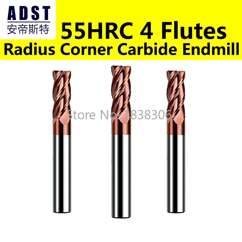 Endmill End Mill Tungsten Carbide Radius Corner Rounding Milling Cutter  55HRC 4 Flutes CNC Mahcine Cutting Tools 4 6 8 10 1pcs