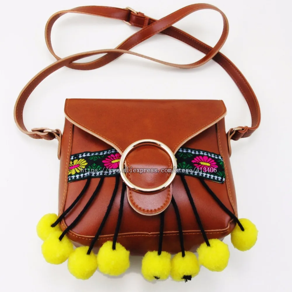 

Free shipping Vintage Hmong Tribal Ethnic Thai Indian Boho shoulder message bag PU handmade embroidery floral tapestry bag 012