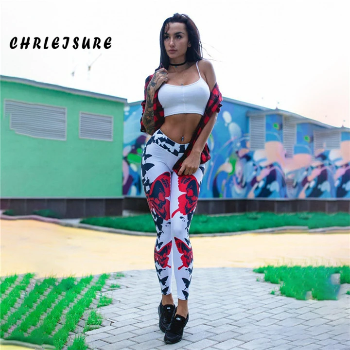 CHRLEISURE леггинсы с эффектом пуш-ап, женские обтягивающие брюки из полиэстера с принтом бабочки, модные леггинсы с высокой талией для девочек