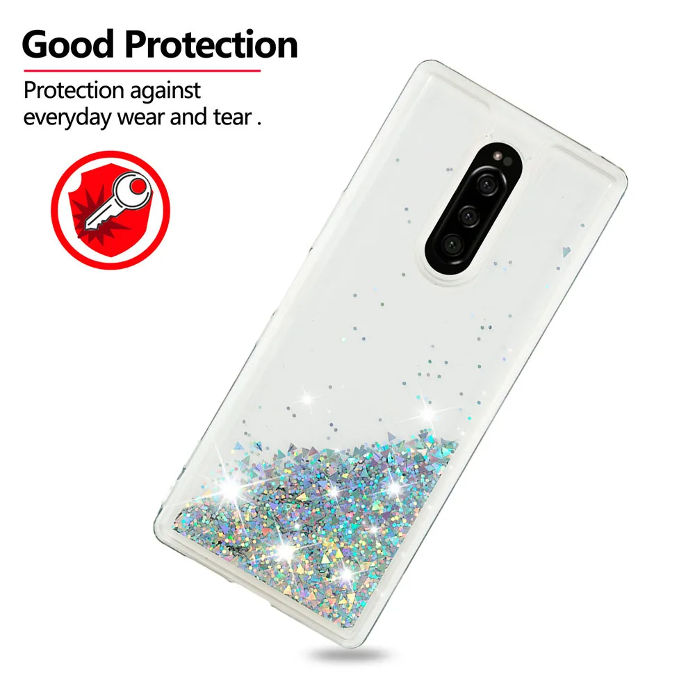 Сияющий ТПУ с песчаным декором anti-fall Love Heart чехол для телефона подходит SONY Xperia 1 |