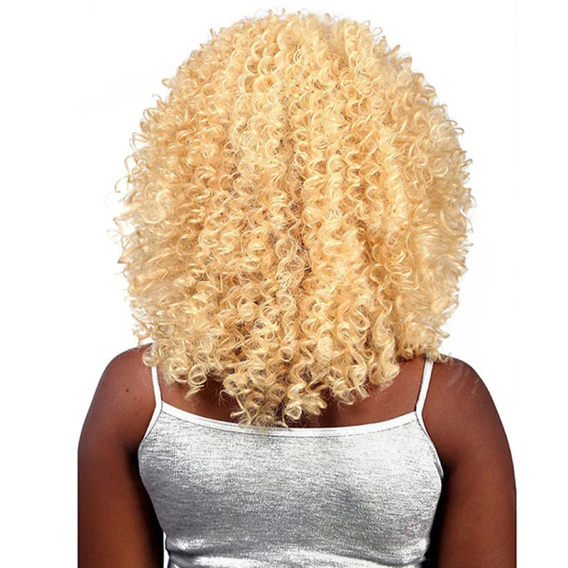 MSIWIGS Ombre короткий парик из черных кудрявых волос для женщин коричневый синтетический афро парик с челки термостойкие красные волосы - Цвет: Цвет: желтый