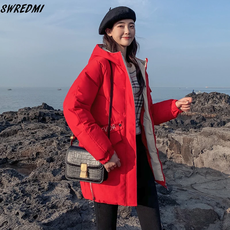 SWREDMI, зимнее пальто для женщин, средней длины, парки для студентов, с капюшоном, Толстая теплая куртка, пальто, верхняя одежда, стеганая одежда