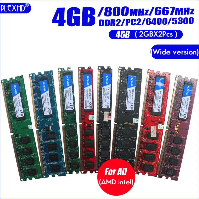 PLEXHD Настольный ПК Память ram Memoria модуль DDR2 800 PC2 6400 4 Гб(2 шт* 2 Гб) Совместимость DDR2 800 МГц/667 МГц(широкая версия