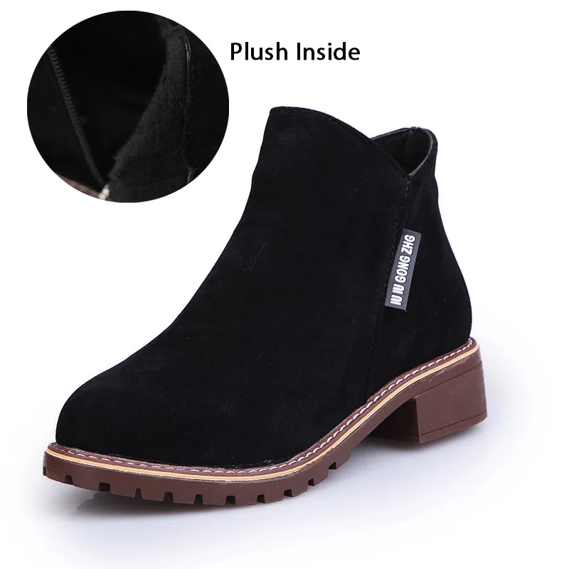 Black(Plush) Новинка; классические женские ботильоны; зимняя женская повседневная обувь для снежной погоды; женская замшевая обувь на толстом каблуке с теплым мехом и плюшем; женские ботинки - Цвет: Black(Plush)