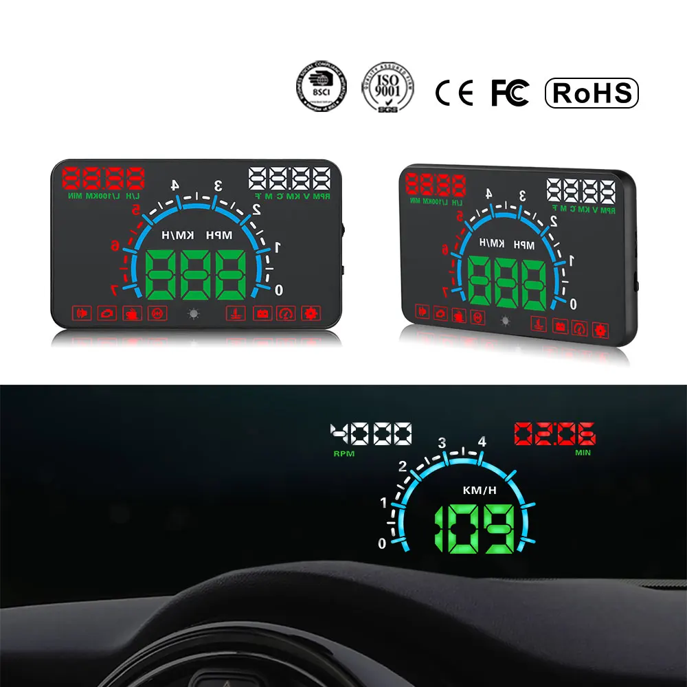 GEYIREN E350 OBD2 II HUD Автомобильный дисплей 5,8 дюймов экран легко подключи и играй сигнализация превышения скорости расход топлива дисплей hud проектор
