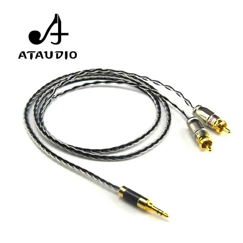 Посеребренный стерео кабель ATAUDIO 3 5 мм на 2 RCA Hi end TRS два кабеля|rca cable|3.5mm stereo2 rca cable |