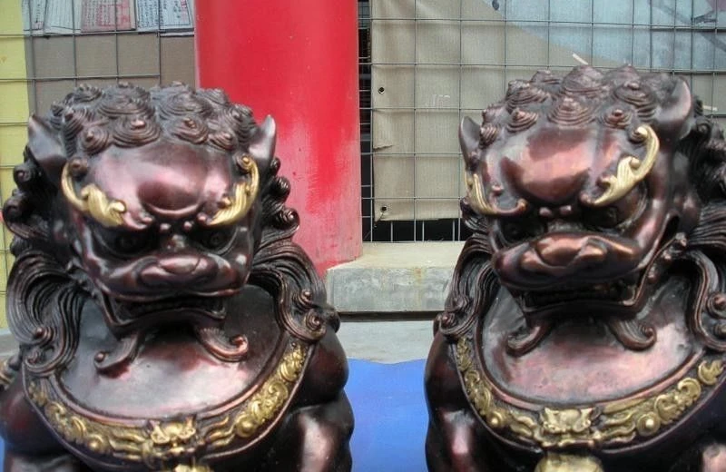 Китай красный чистый Бронзовый Пекин дворец талисман злой фу Фо собака львы