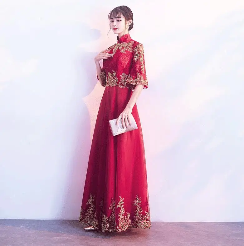 style 9 Красные платья в восточном стиле с коротким рукавом, китайское винтажное традиционное свадебное платье чонсам, длинное платье Ципао размера плюс XS-3XL - Цвет: style 9