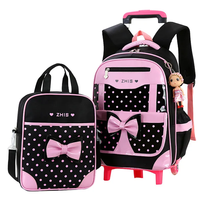 Детские школьные сумки со съемными колесами, водонепроницаемый рюкзак на колесиках для девочек, 2 шт./компл.