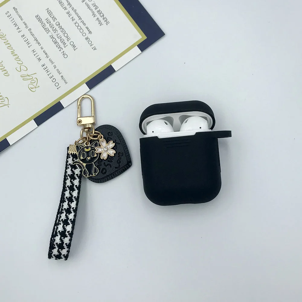 Милый защитный чехол для наушников для AirPods, силиконовый чехол для наушников с Bluetooth для Apple AirPods, чехол для зарядного устройства, защита от потери, подарок - Цвет: Black