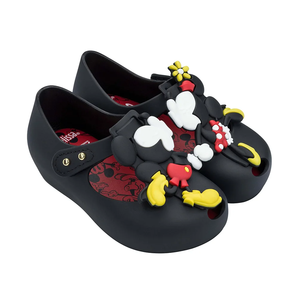 Mini Melissa Ultragirl+ Twins III/ г. Новые летние Пластиковые туфли для девочек и мальчиков сандалии с Микки детские пляжные сандалии детская обувь - Цвет: Black