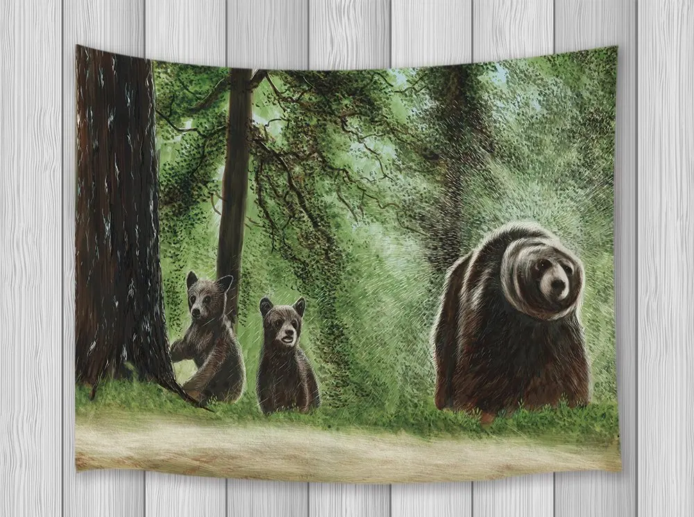Дикая жизнь гобелен коричневый медведь и лиса в лесе Дизайн тема украшение на