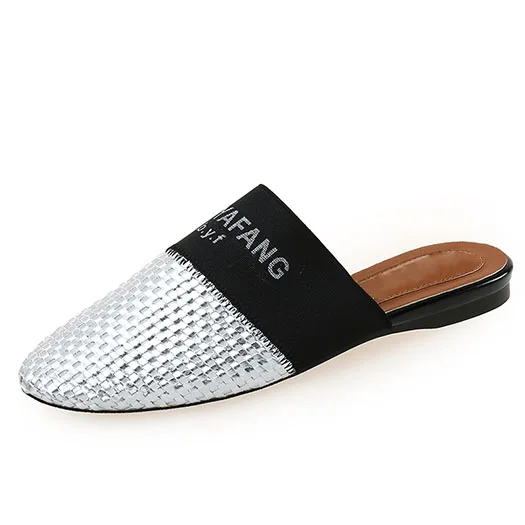 Серебристый woven ladies gray round toe gold breathable flats women large size 10 korean mules plus slippers designer shoes china suede - Цвет: Серебристый