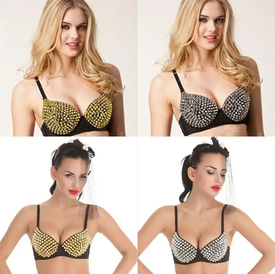 

Women Gothic Punk Bra Top Sexy Rivet Crop Top Rock Party Bra Dancewear Competition Performamce Bollywood Nightclub Stage Wear