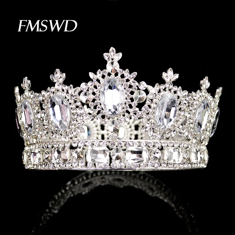 silver Серебро Золото Роскошный Полный Кристалл большая корона тиара модные стразы большой кристалл корона принцессы для невесты свадебный головной убор - Окраска металла: silver