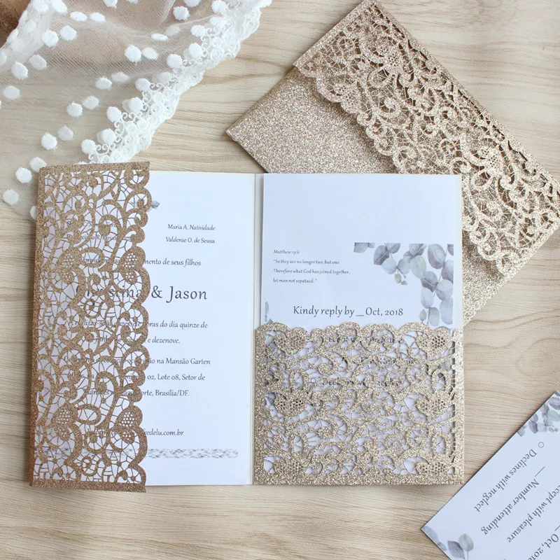 Роскошные серебряные свадебные приглашения Цветочная Лазерная вырезка