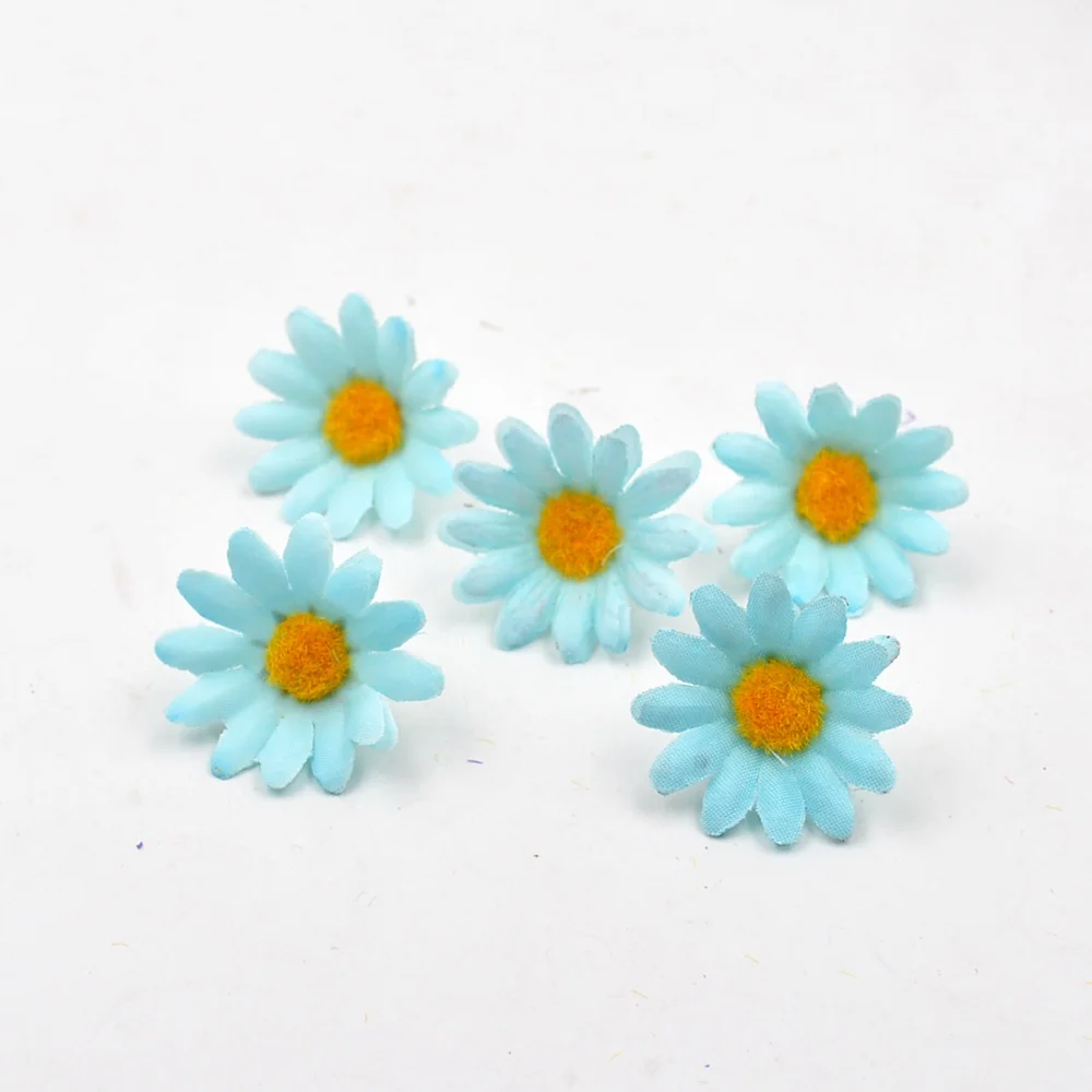 Light blue 200 шт., искусственный цветок, маленький шелковый Подсолнух, ручная работа, украшение на голову, свадебное украшение, сделай сам, венок, подарок, скрапбукинг, ремесло, искусственный цветок - Цвет: Light blue