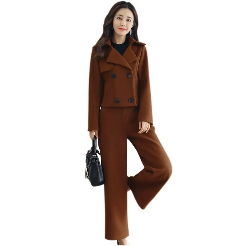 spring/autumn women coat jacket and pants womensets fashion clothing tops trousers european woolen sets 5406 |