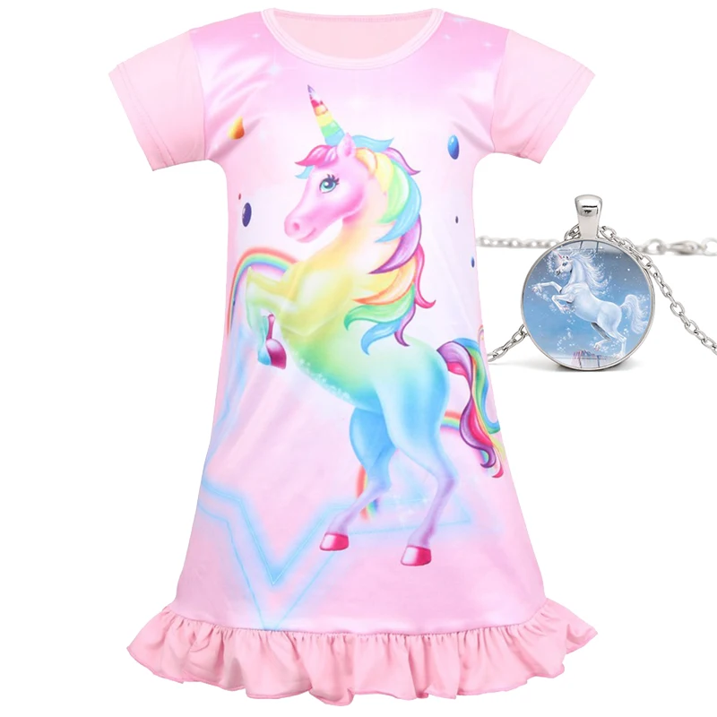 F6456-B Детские пижамы с единорогом для маленьких девочек; Детские платья с единорогом для девочек; костюм с единорогом; детская одежда; летняя одежда - Цвет: F6456-B