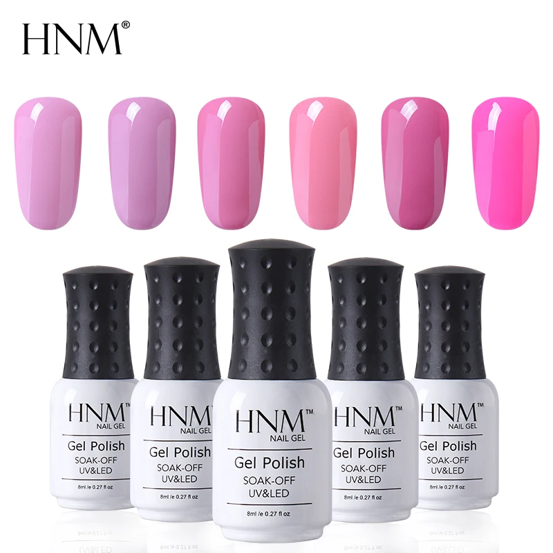 HNM 8 мл, Одноцветный розовый лак для ногтей, Гелевый лак, гибридный лак, Полуперманентная краска, геллак, лак для тиснения, 12 цветов