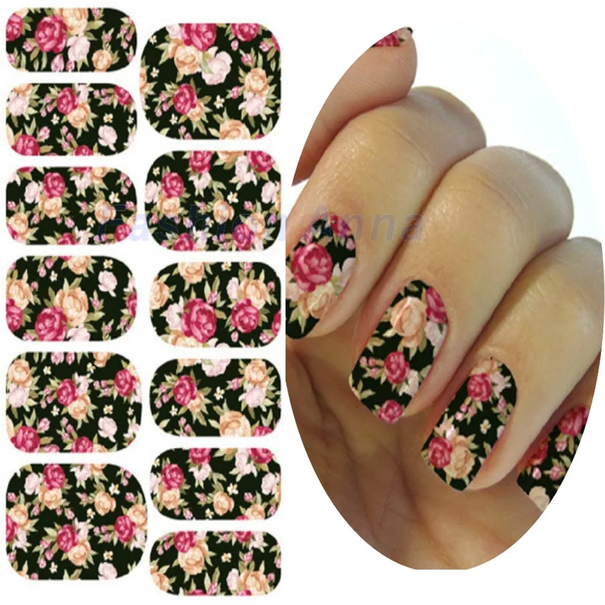 Водопереводная Фольга для дизайна ногтей 10 листов наклейка с розовыми пионами и