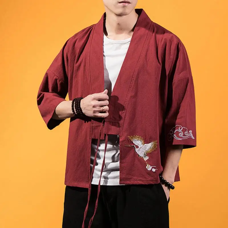 Льняная рубашка-кимоно Мужская традиционная китайская одежда большого размера