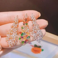 hibride flower shape drop earrings women bride long big aaa cubic zirconia dangle earrings wedding party accessories e 649