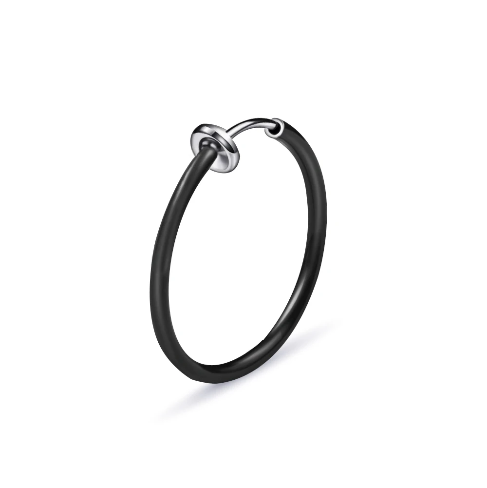 Black 17mm 1 Pair Fashion Ear Clip on No Pierced Ear Clip Circle Earring Lip Nose Ring Body Jewelry Clip on Earring No Pierced Ear Cartilages - Окраска металла: Black 17mm 1 Pair